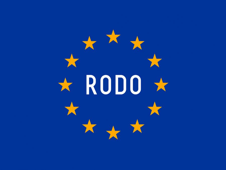 Rodo- Flaga Unii Europejskiej na granatowym tle gwiazdy